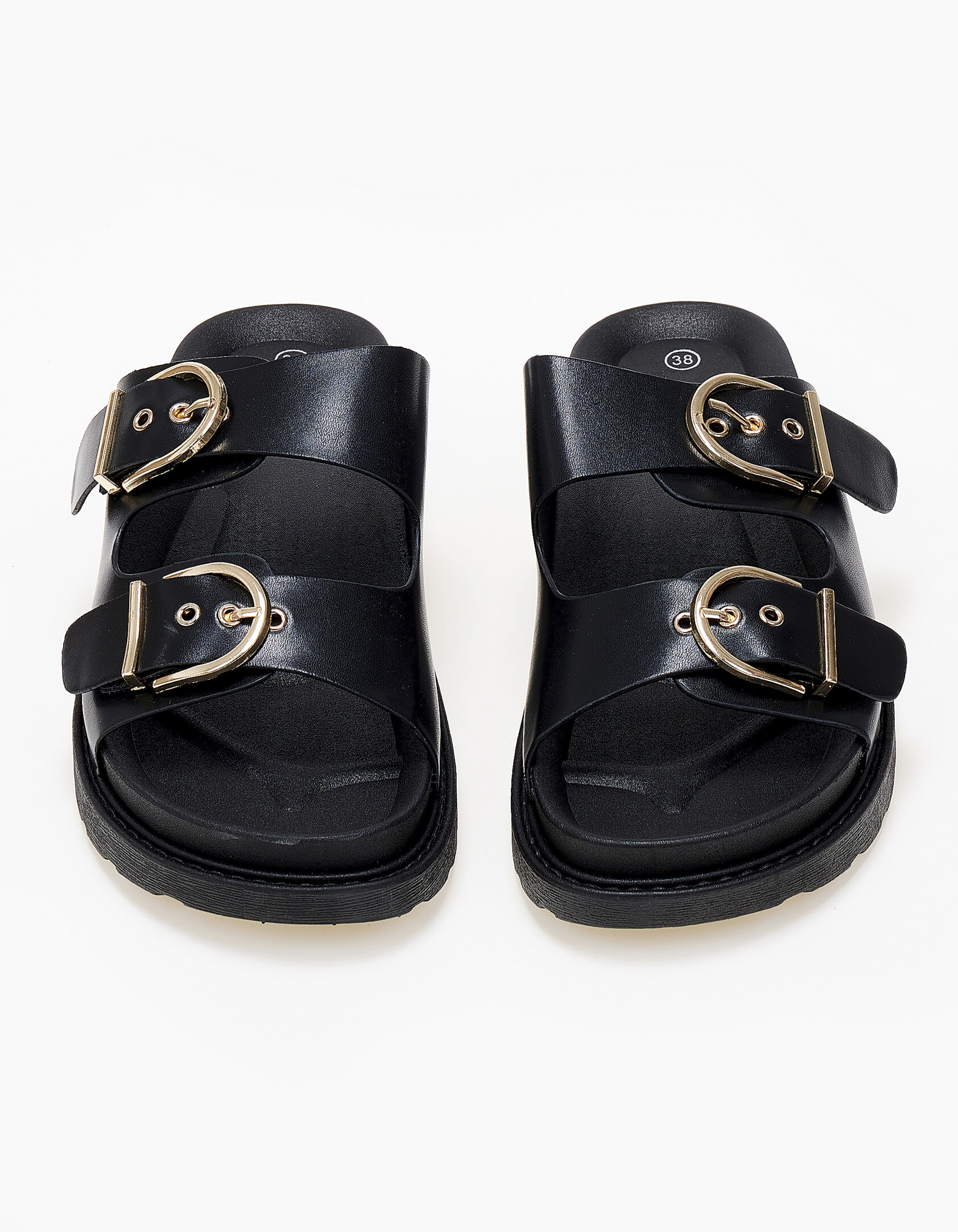 Σανδάλια flatform με ρυθμιζόμενες ζώνες και αγκράφες - Μαύρο φωτογραφία