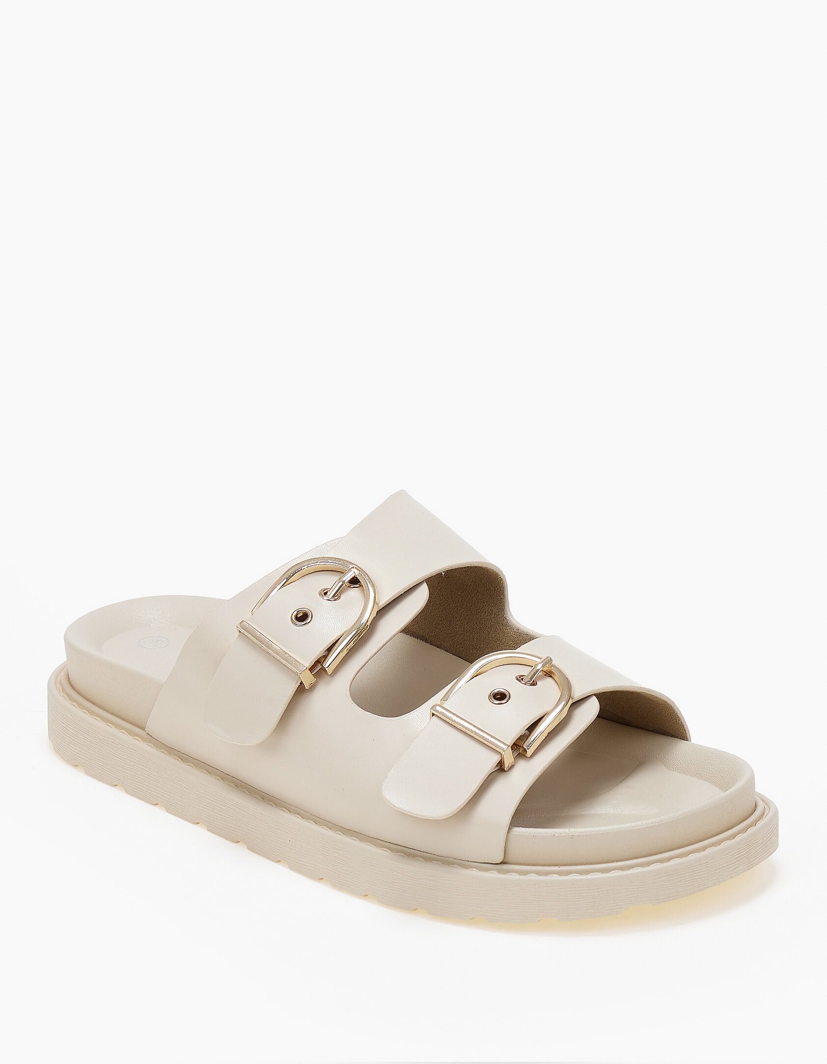 Issue Σανδάλια flatform με ρυθμιζόμενες ζώνες και αγκράφες - Μπεζ