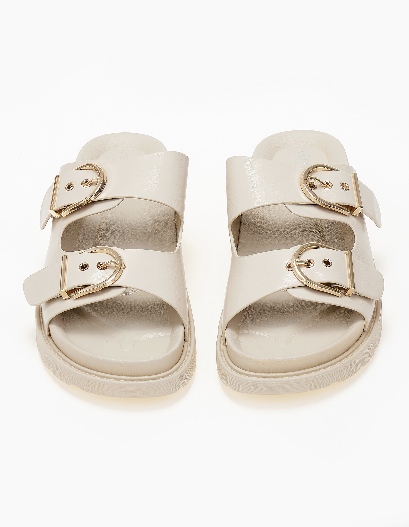 Σανδάλια flatform με ρυθμιζόμενες ζώνες και αγκράφες - Μπεζ φωτογραφία