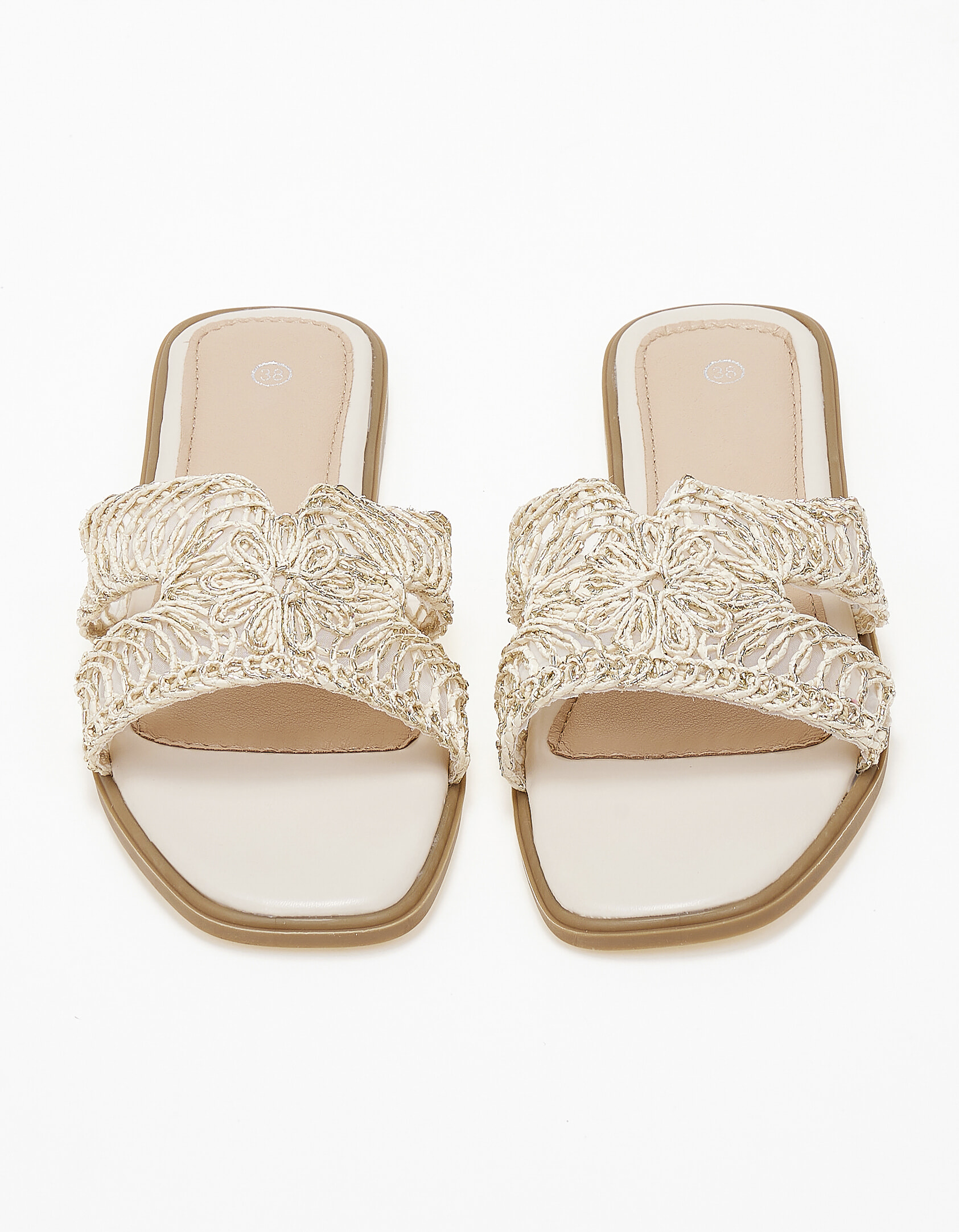 Σανδάλια slides με πλεκτό σχέδιο - Μπεζ