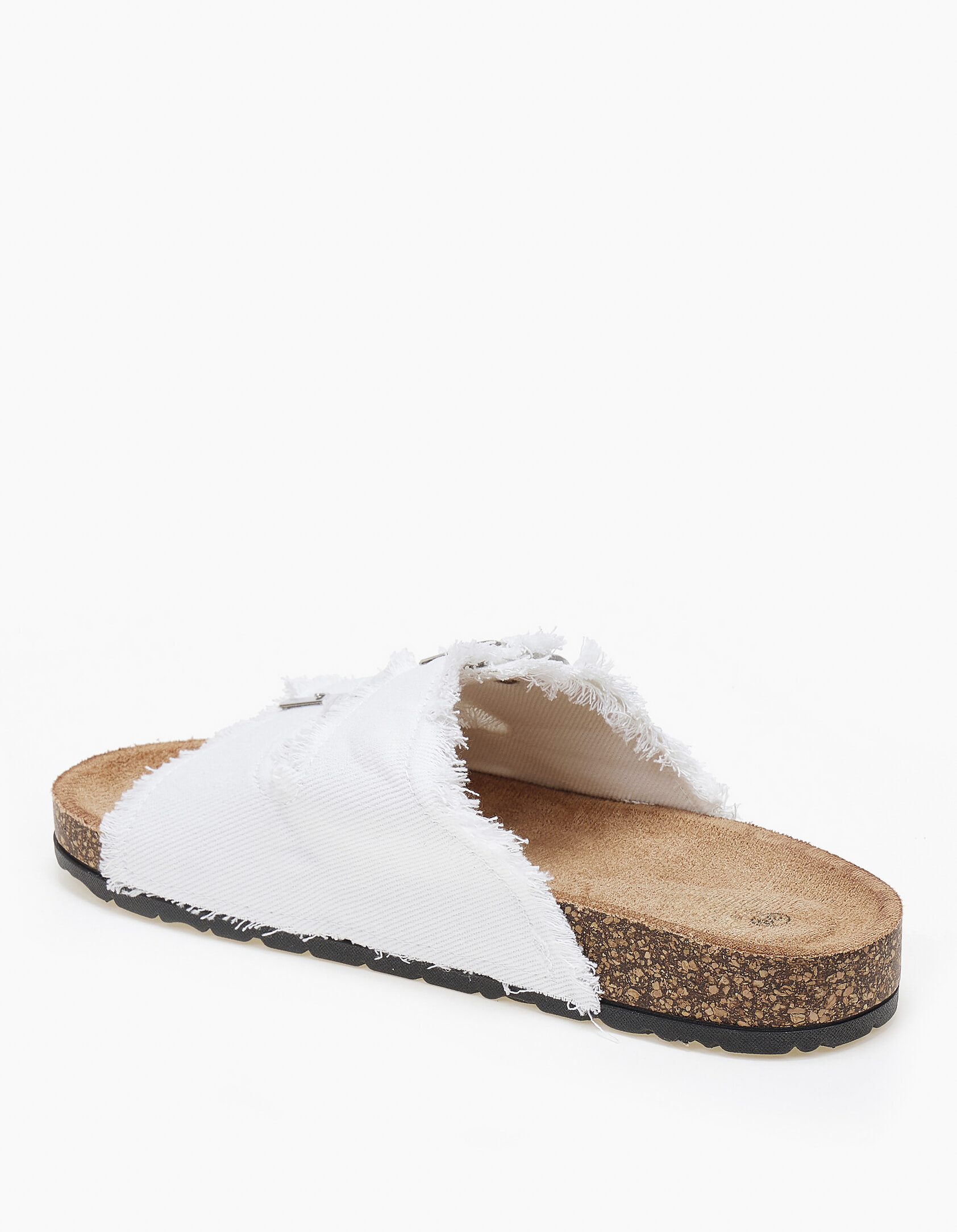 Σανδάλια flatform υφασμάτινα με ξέφτια και αγκραφες - Λευκό φωτογραφία