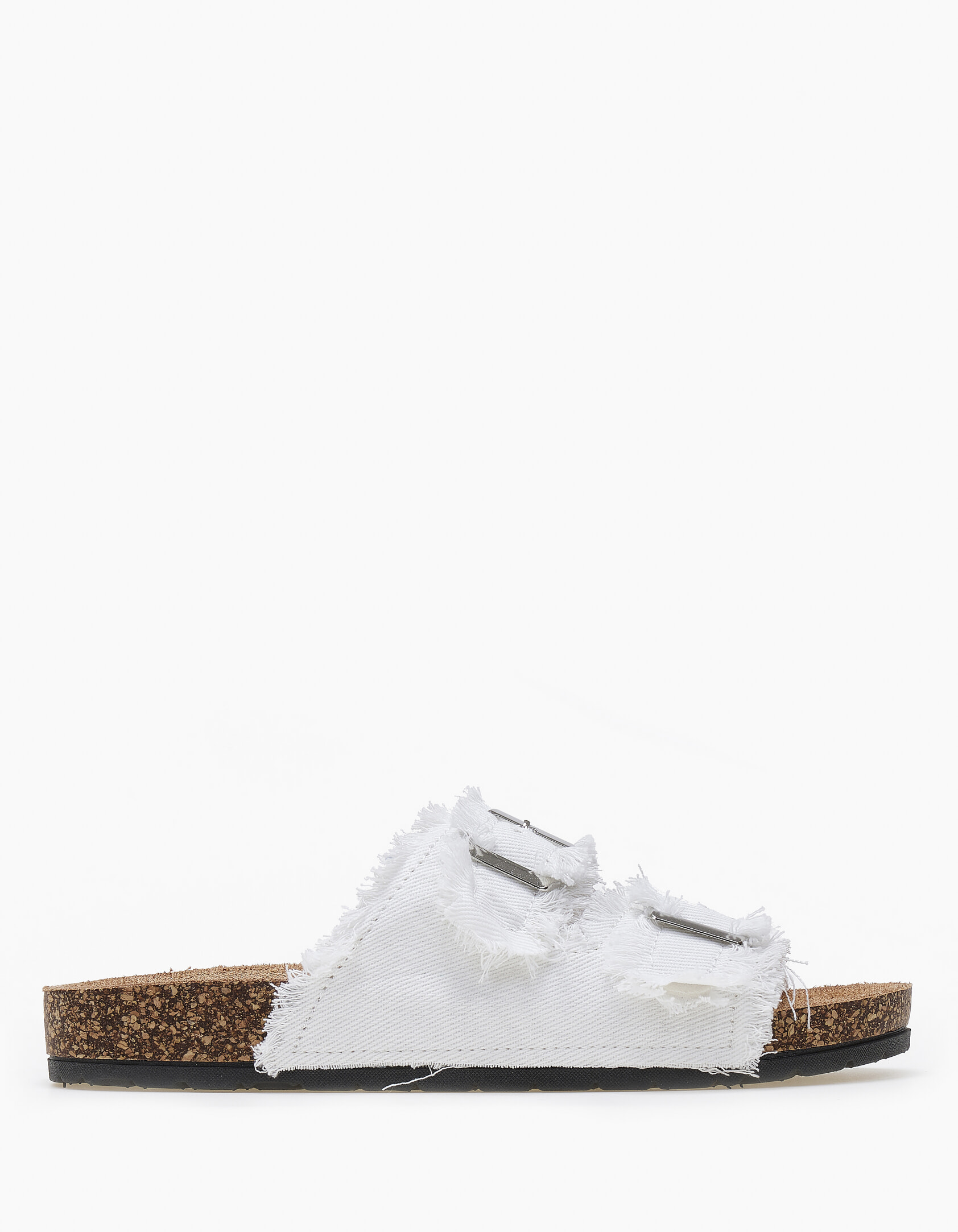 Σανδάλια flatform υφασμάτινα με ξέφτια και αγκραφες - Λευκό