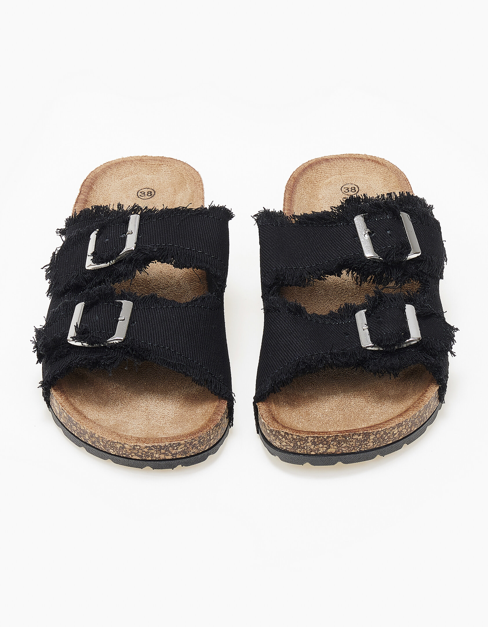 Σανδάλια flatform υφασμάτινα με ξέφτια και αγκραφες - Μαύρο