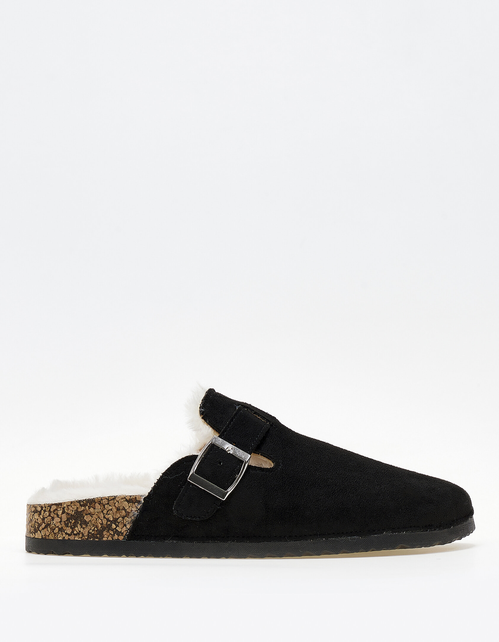 Suede clogs με εσωτερική γούνα - Μαύρο φωτογραφία