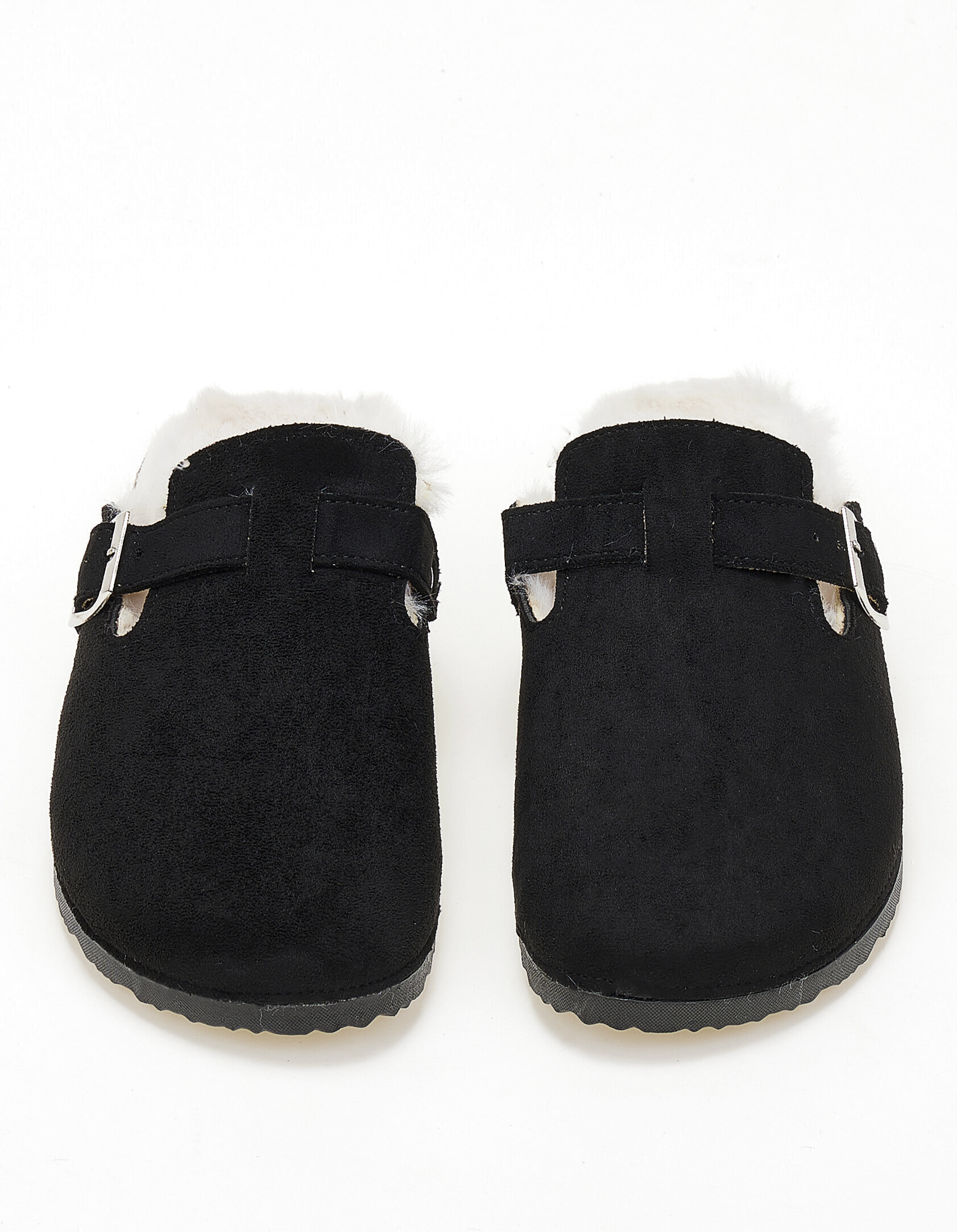 Suede clogs με εσωτερική γούνα - Μαύρο φωτογραφία