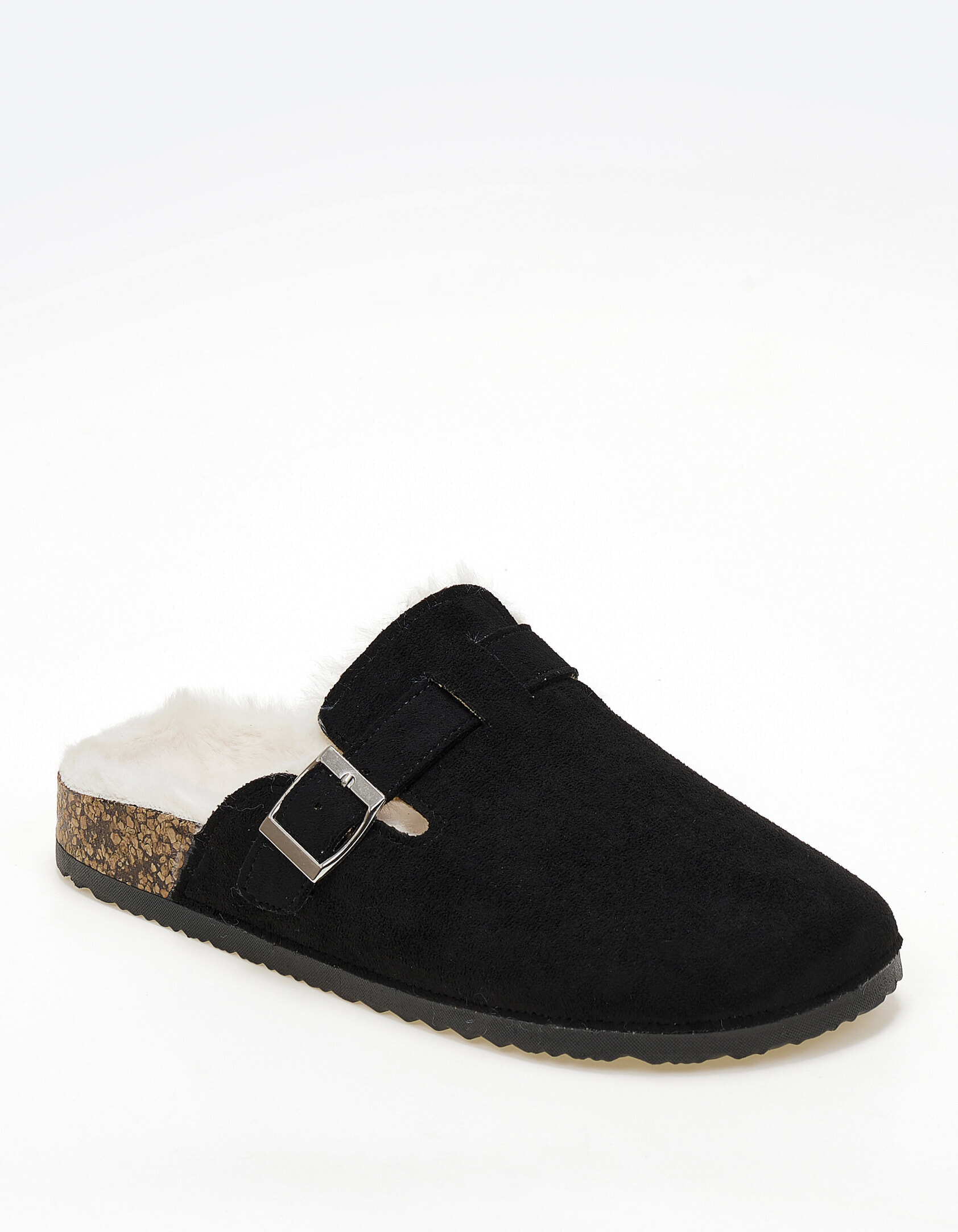 Suede clogs με εσωτερική γούνα - Μαύρο