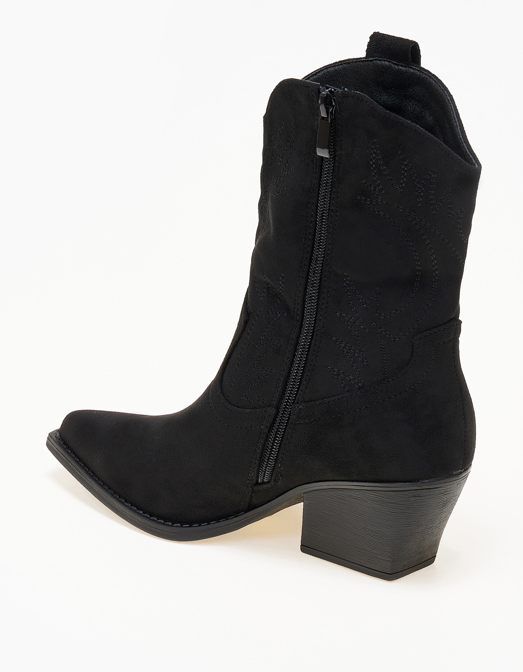 Suede cowboy μποτάκια με κέντημα - Μαύρο φωτογραφία