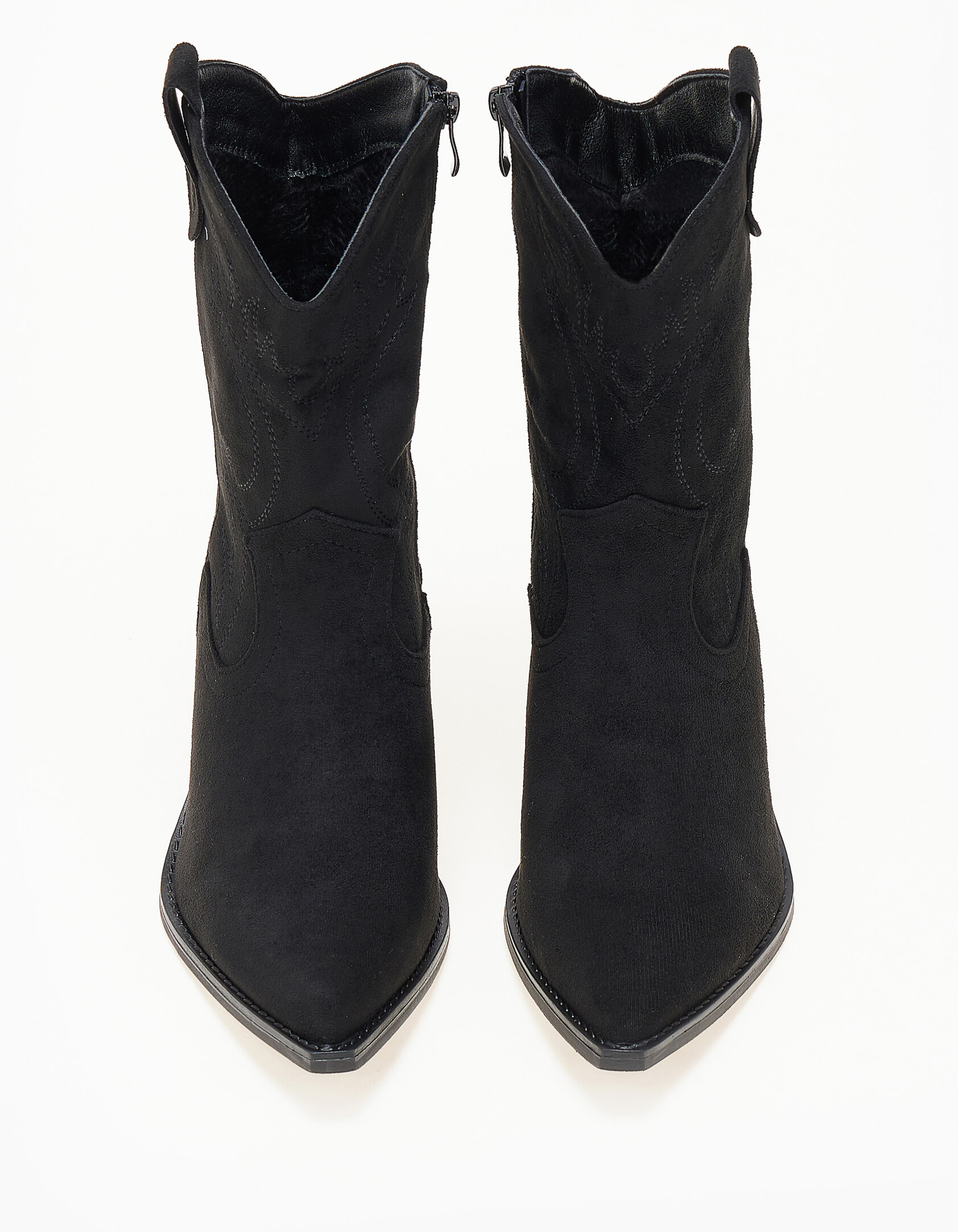 Suede cowboy μποτάκια με κέντημα - Μαύρο φωτογραφία