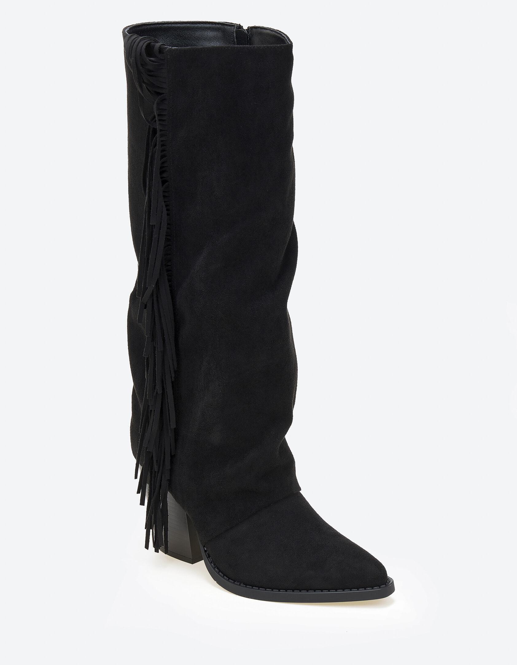 Suede cowboy μπότες με κρόσια - Μαύρο