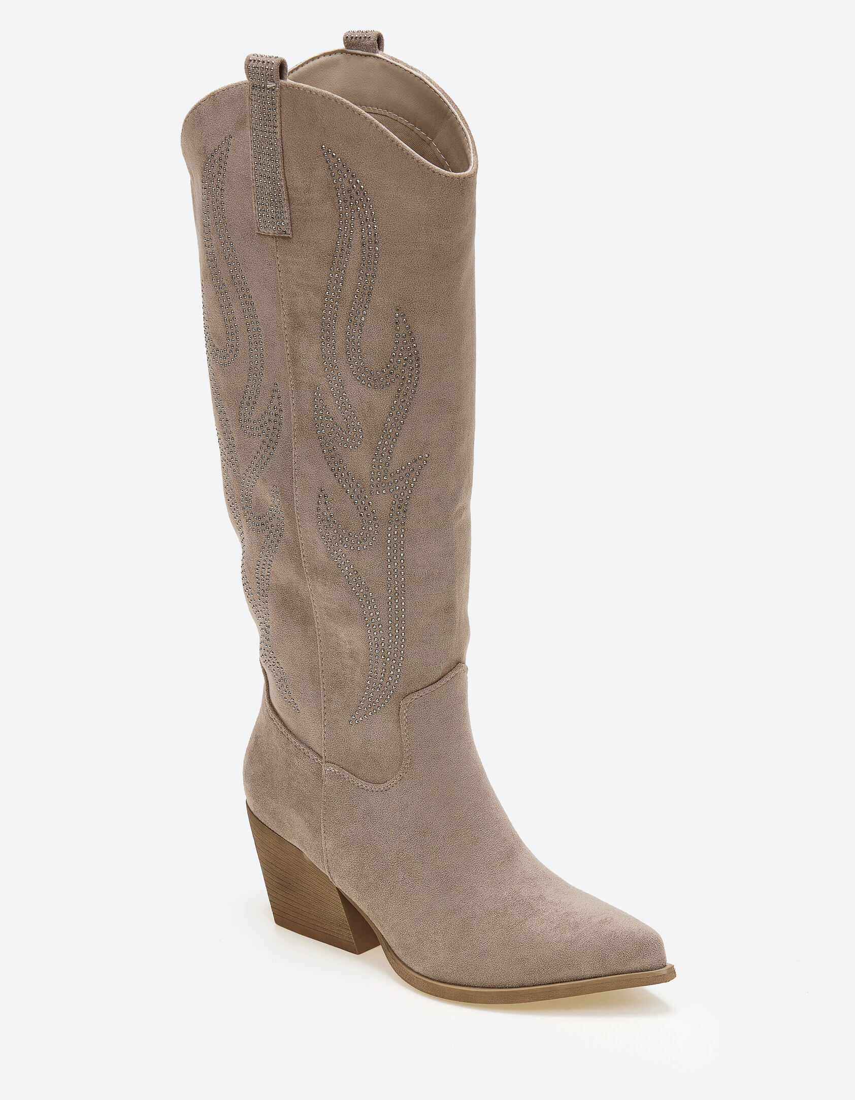 Suede cowboy μπότες με strass και διακοσμητικές φλόγες - Πούρο
