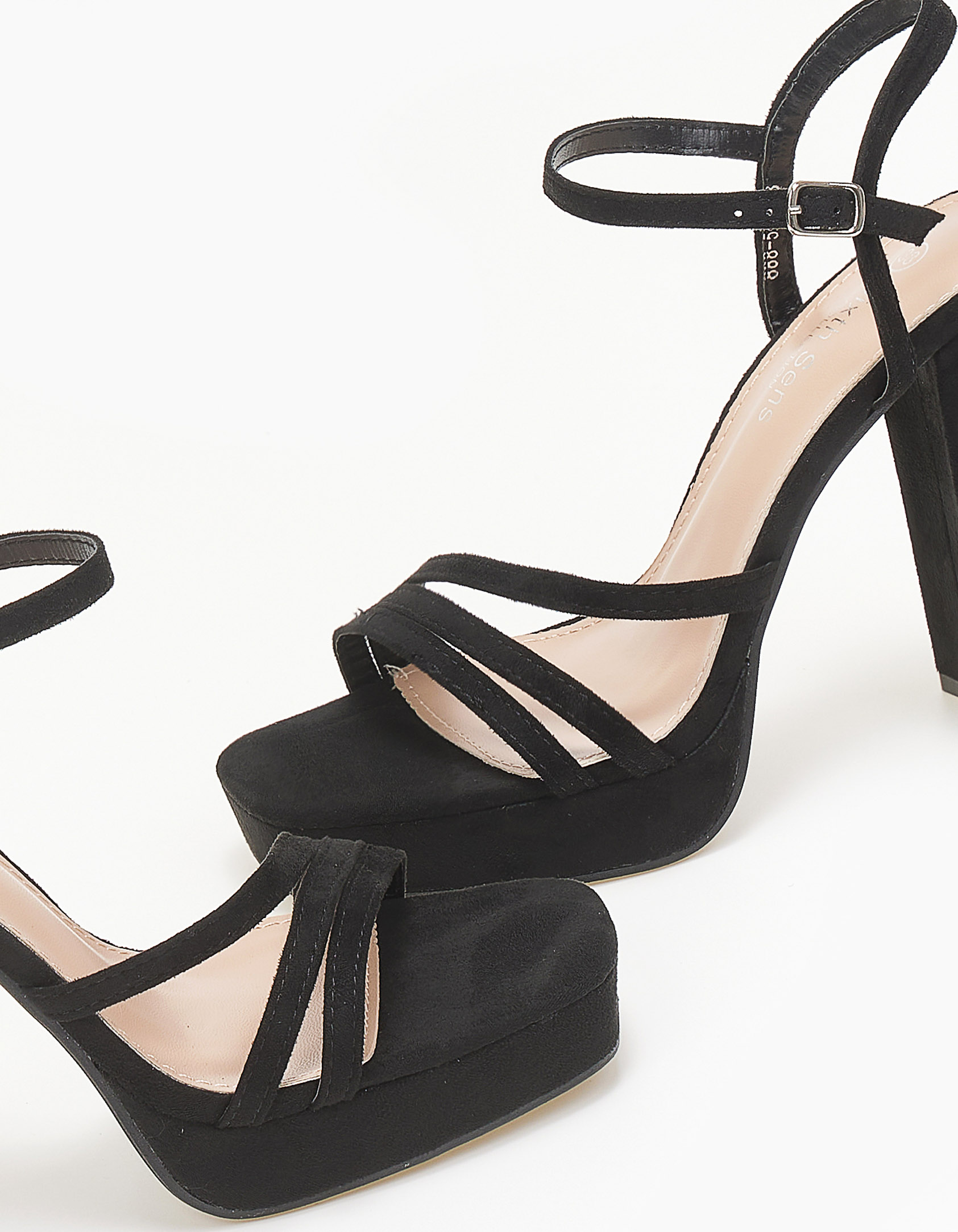 Suede πέδιλα με χοντρό τακούνι - Μαύρο φωτογραφία