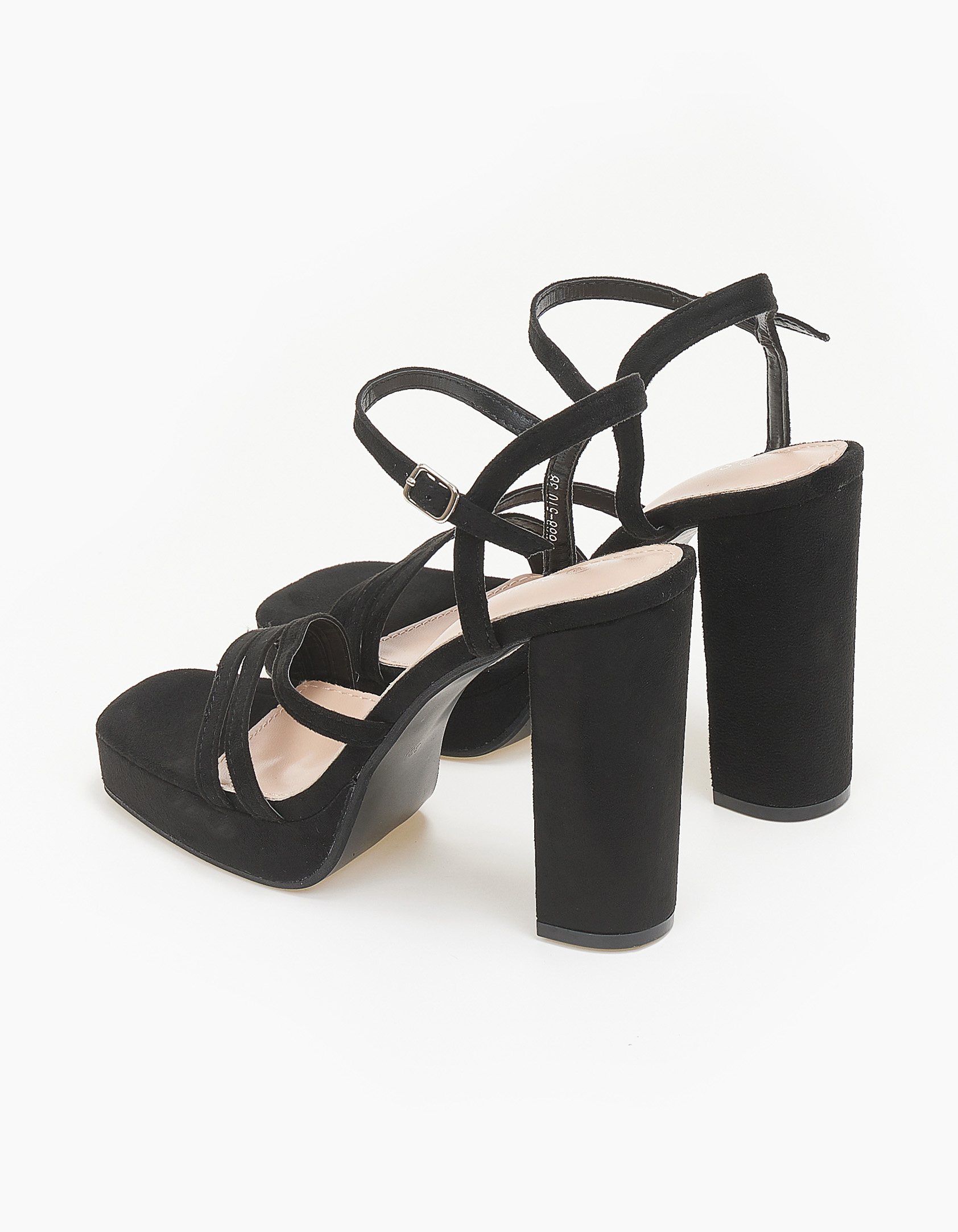 Suede πέδιλα με χοντρό τακούνι - Μαύρο φωτογραφία