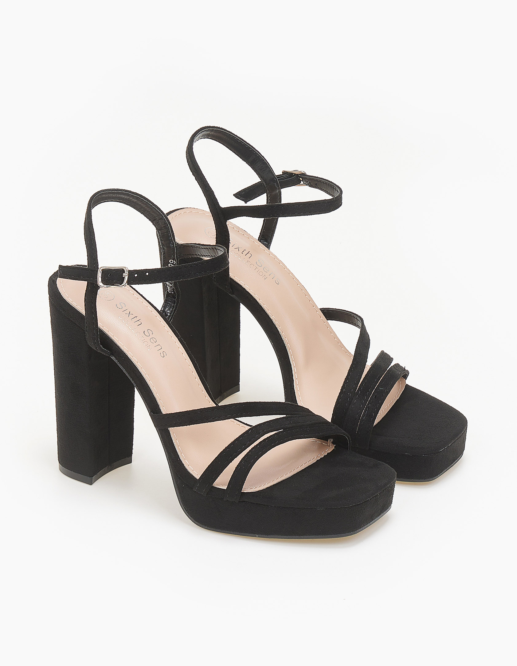 Suede πέδιλα με χοντρό τακούνι - Μαύρο φωτογραφία