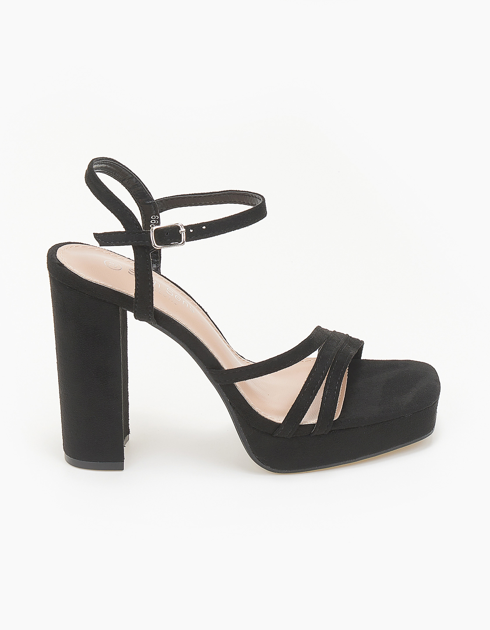 Suede πέδιλα με χοντρό τακούνι - Μαύρο φωτογραφία