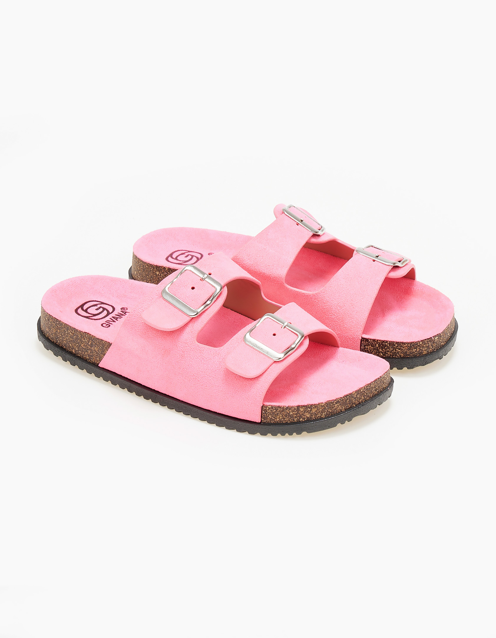 Suede slides με ρυθμιζόμενα ζωνάκια - Φούξια Παπούτσια > Σανδάλια