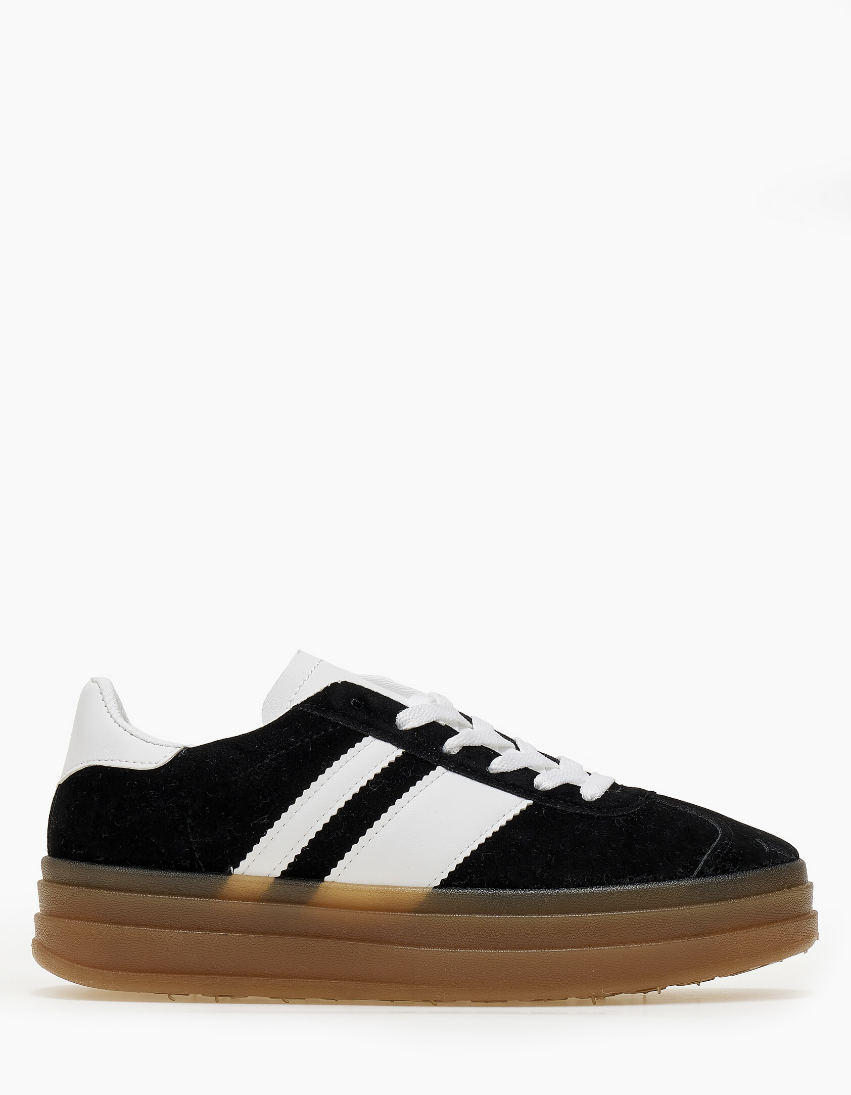 Suede sneakers δίσολα με ρίγες στο πλάι - Μαύρο