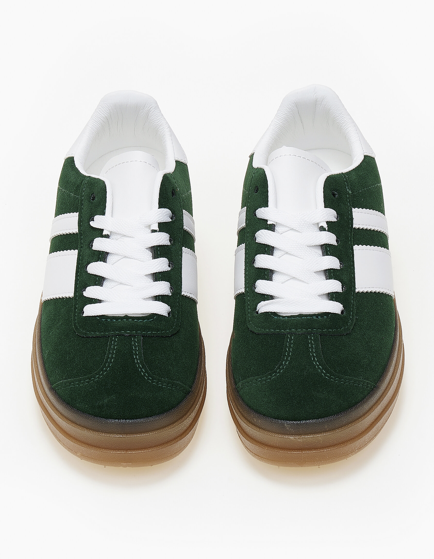 Suede sneakers δίσολα με ρίγες στο πλάι - Πράσινο