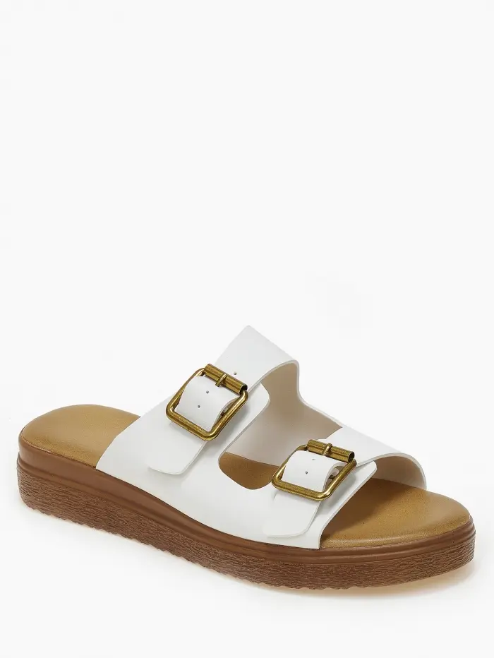 Ανοιχτά σανδάλια flatform με δυο φάσες και αγκράφες