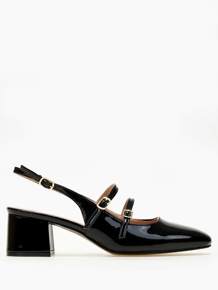 Εξώφτερνες γόβες λουστρίνι με χοντρό τακούνι