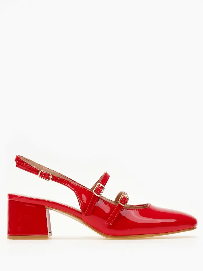 Εξώφτερνες γόβες λουστρίνι με χοντρό τακούνι