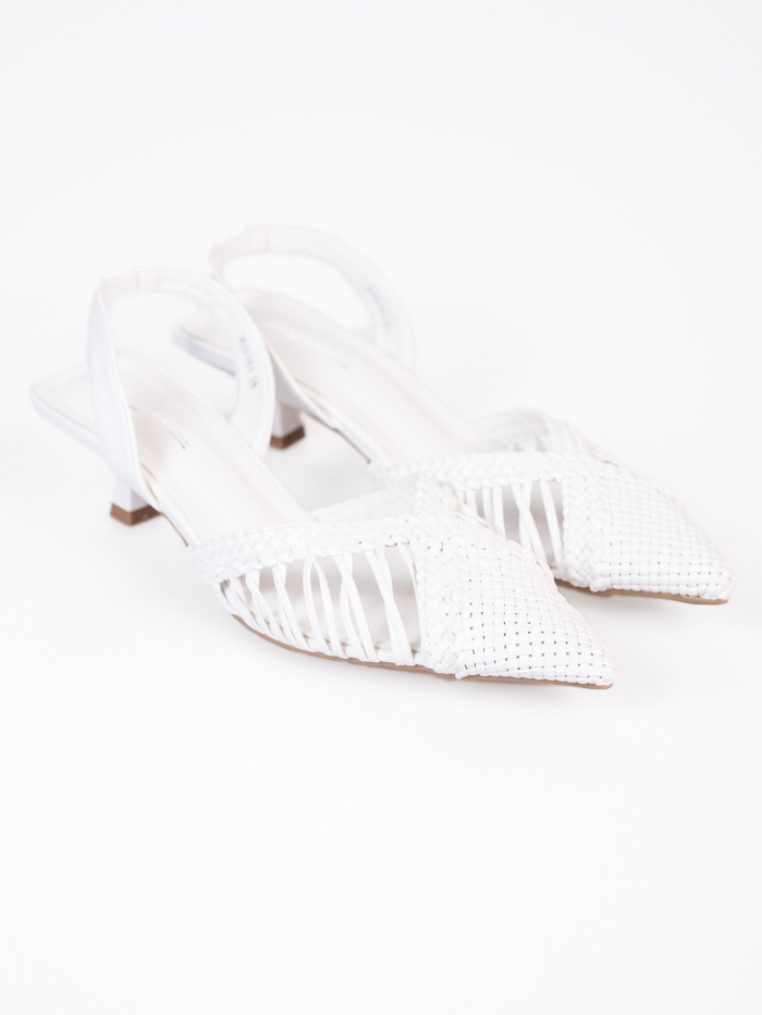 Χαμηλές open heel μυτερές γόβες με πλεκτό σχέδιο