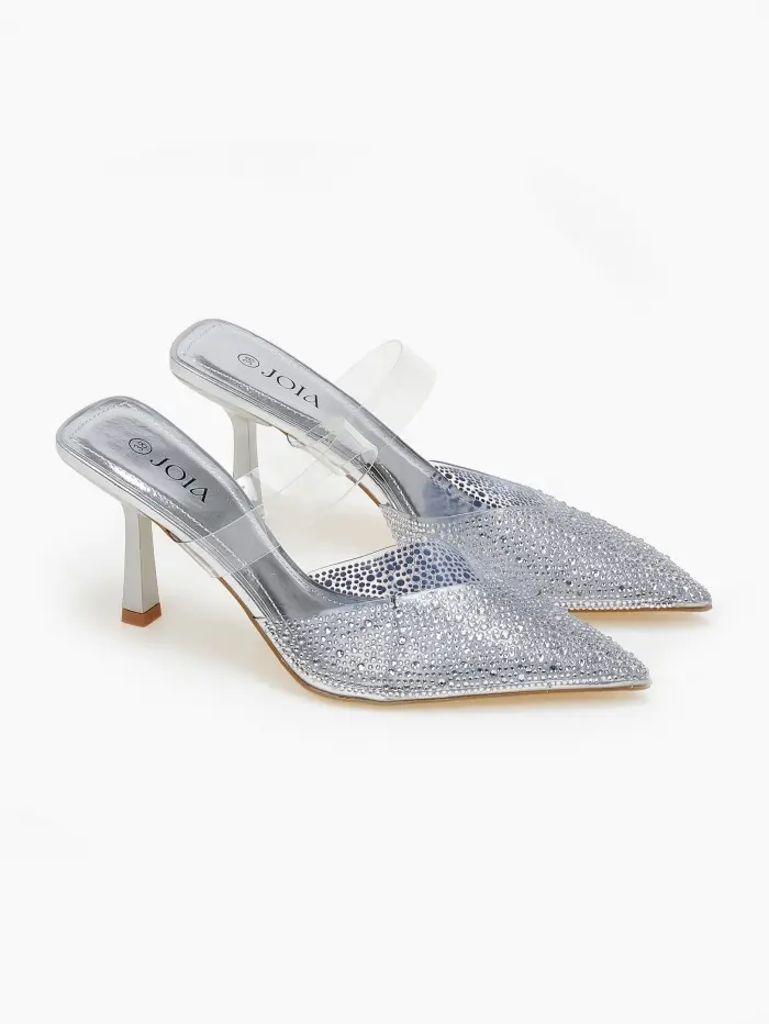 Mules μυτερά με διαφάνεια και strass