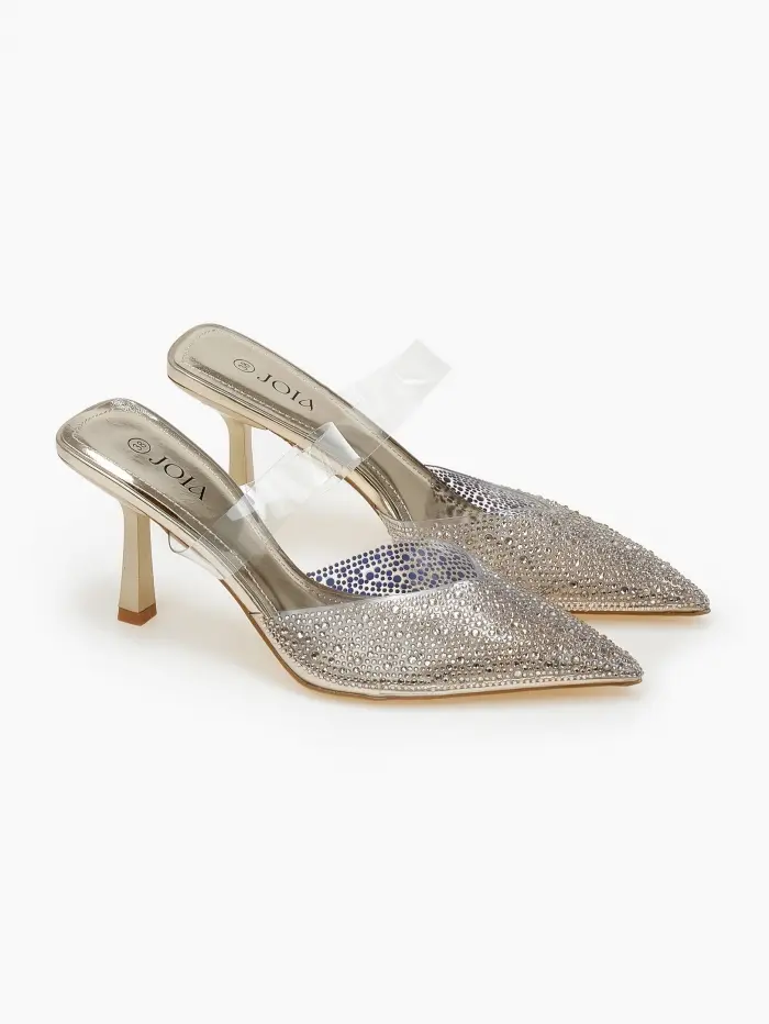 Mules μυτερά με διαφάνεια και strass