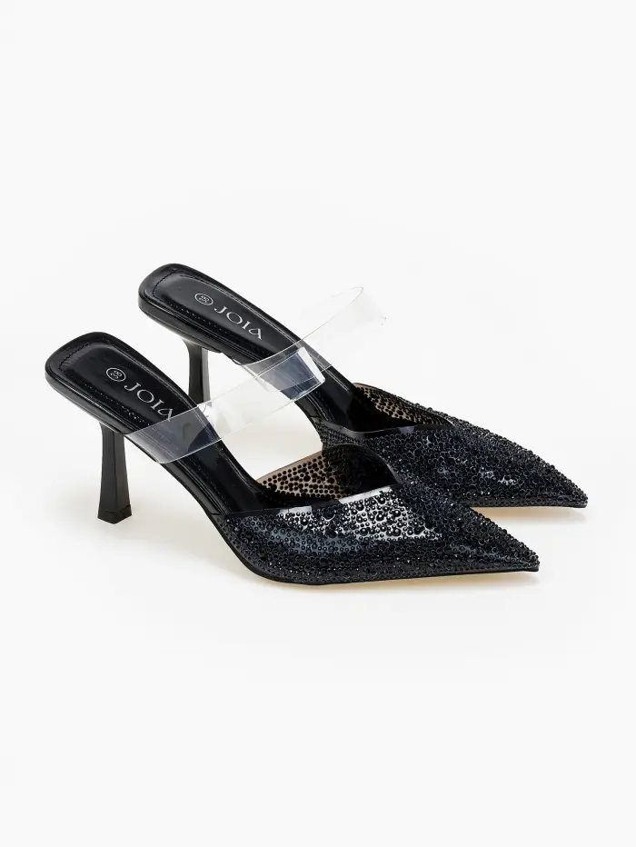Mules μυτερά με διαφάνεια και strass