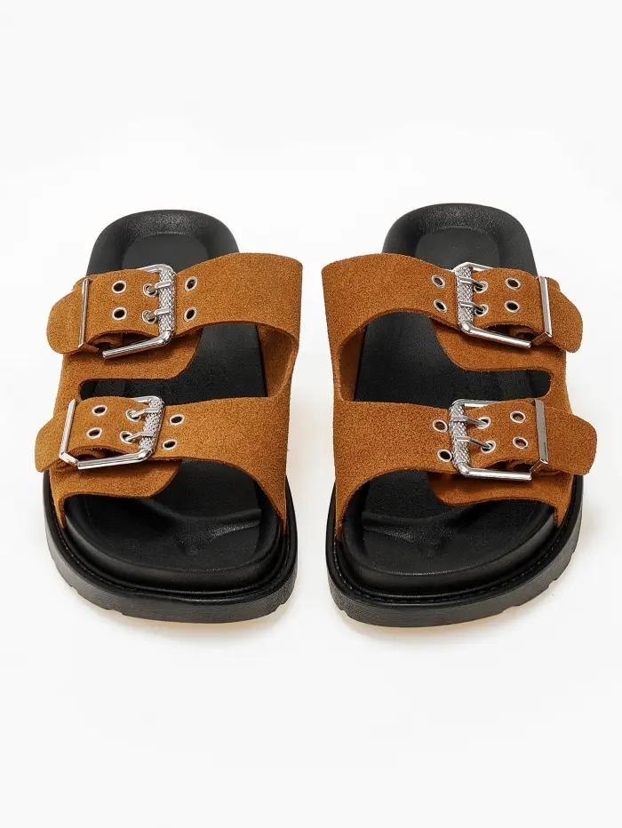 Flatform σανδάλια με ρυθμιζόμενα λουριά και suede υφή