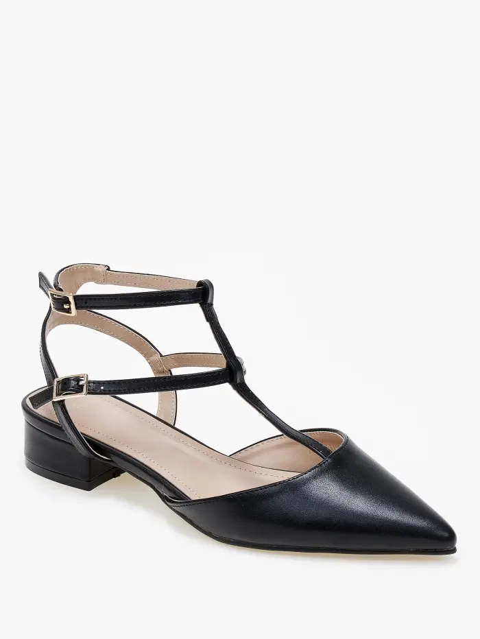 Χαμηλές εξώφτερνες γόβες, μυτερές, με μπαρέτα