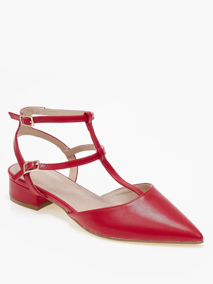 Χαμηλές εξώφτερνες γόβες, μυτερές, με μπαρέτα