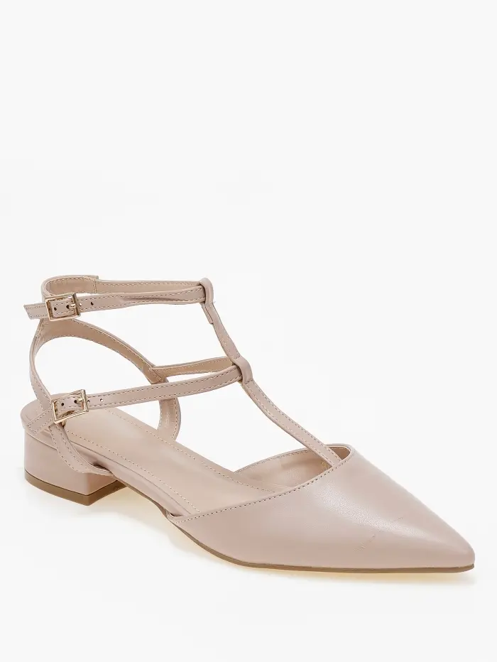 Χαμηλές εξώφτερνες γόβες, μυτερές, με μπαρέτα