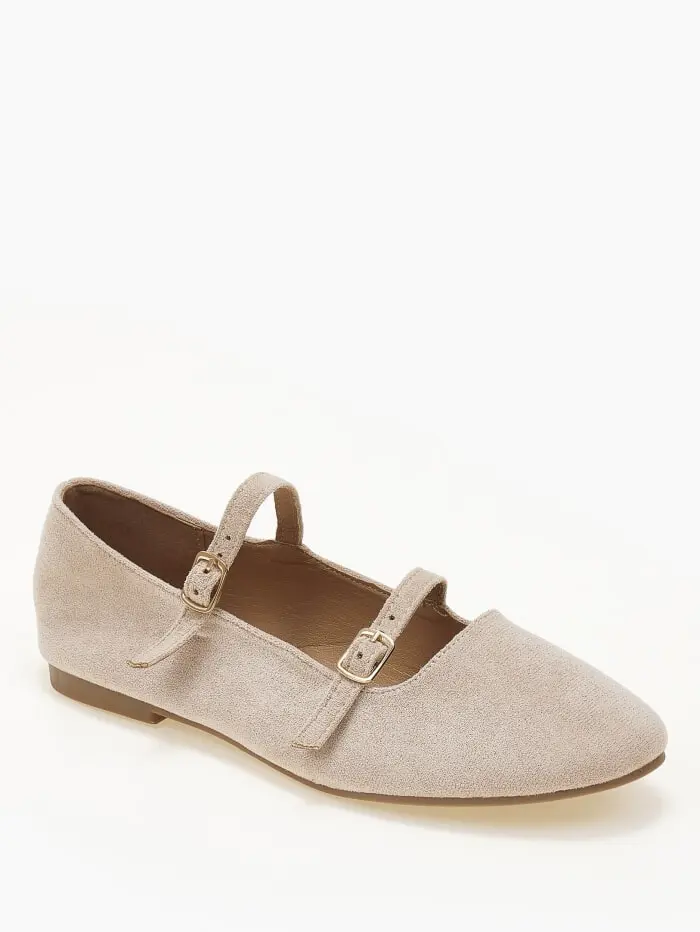 Μπαλαρίνες με διπλά λουράκια suede