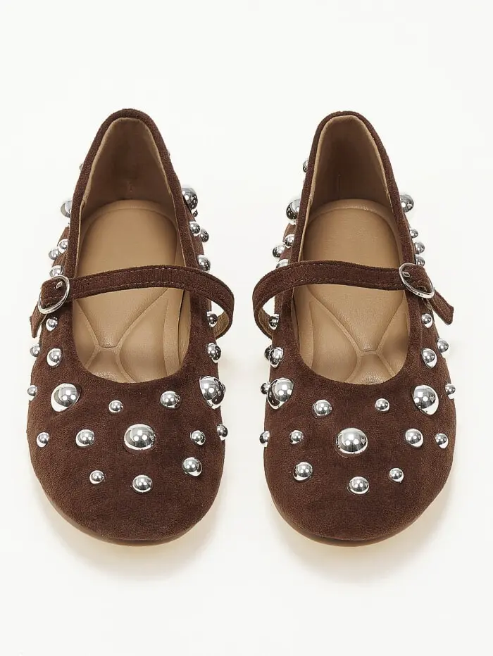 Μπαλαρίνες με διακοσμητικά τρουκς suede