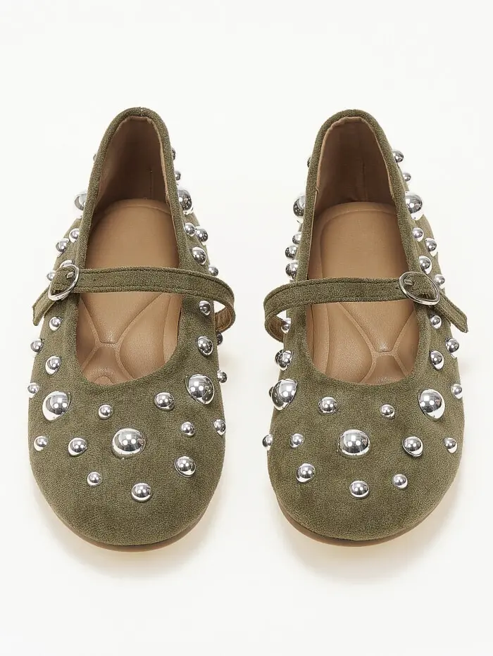 Μπαλαρίνες με διακοσμητικά τρουκς suede