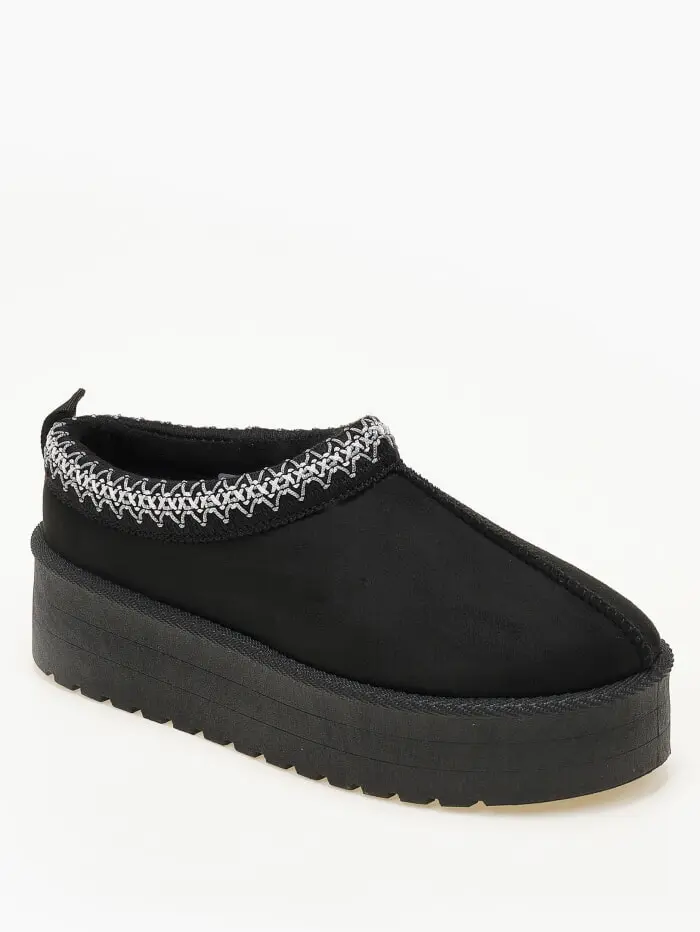 Δίσολες παντόφλες με γούνα και κέντημα