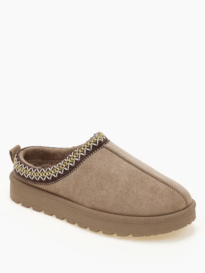 Παντόφλες με γούνα και κέντημα