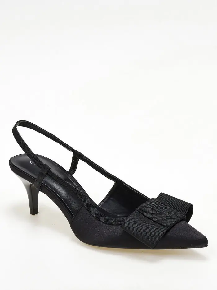 Slingback σατέν γόβες με διακοσμητικό φιόγκο