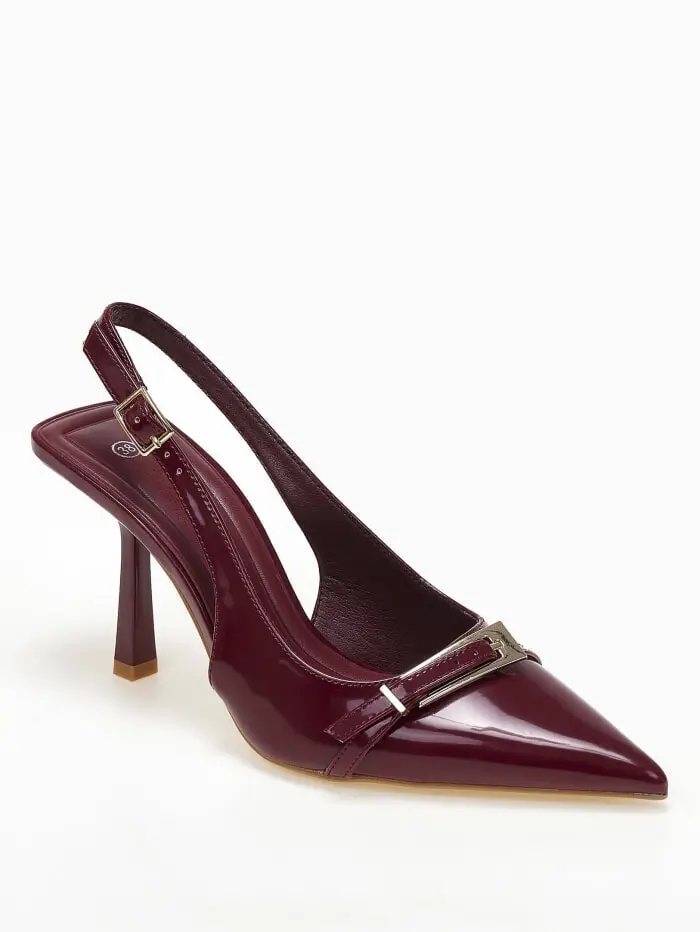 Slingback λουστρίνι γόβες με διακοσμητικό λουράκι