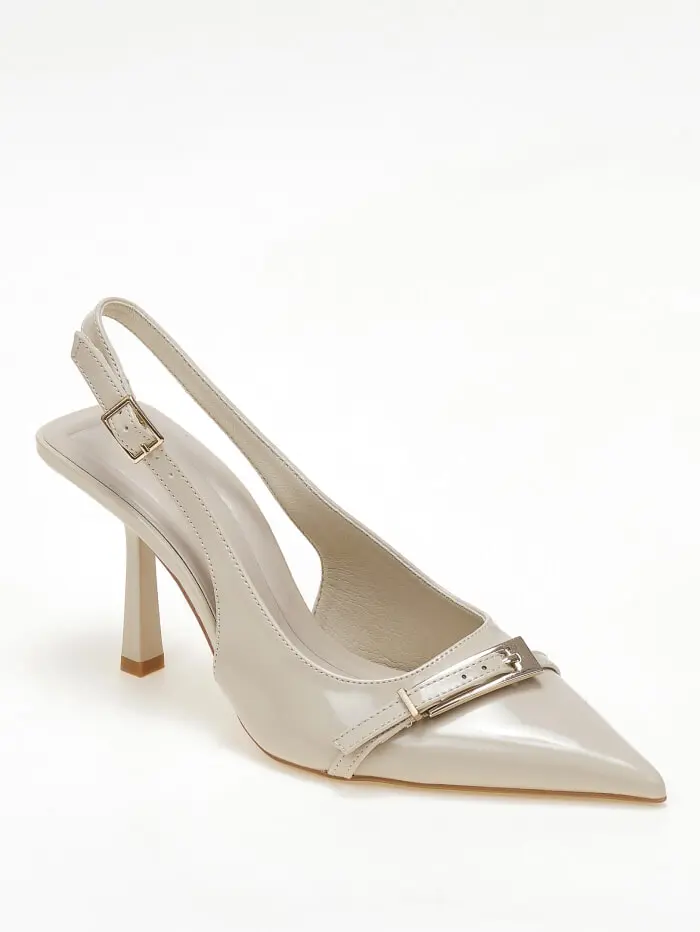 Slingback λουστρίνι γόβες με διακοσμητικό λουράκι