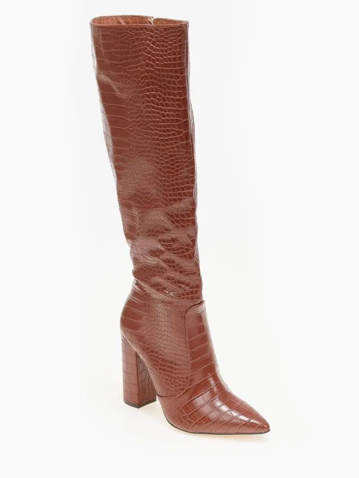 Μπότες croco με χοντρό τακούνι