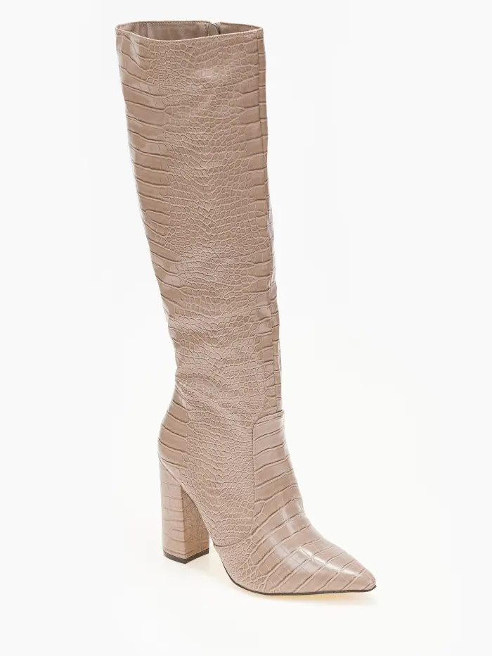 Μπότες croco με χοντρό τακούνι
