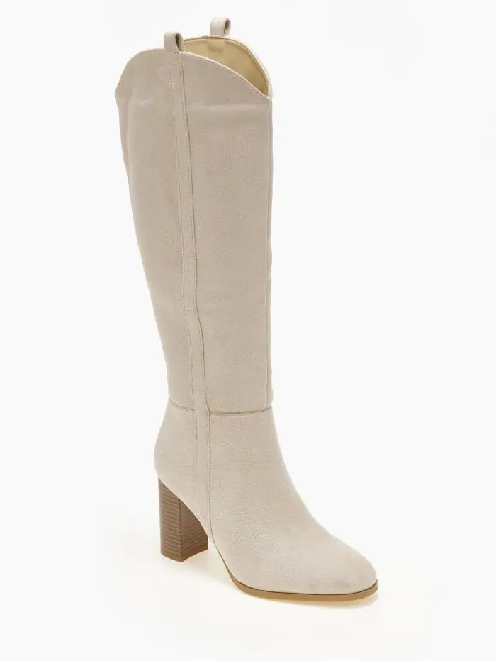 Μπότες με suede υφή και χοντρό τακούνι