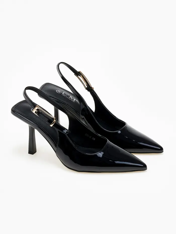 Μυτερές γόβες λουστρίνι open heel