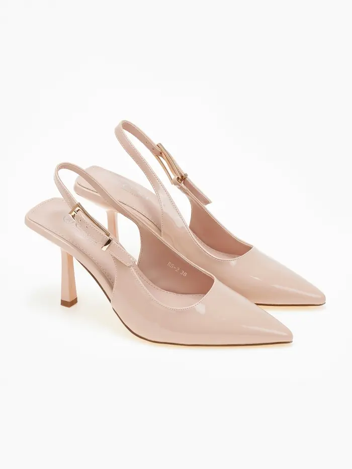 Μυτερές γόβες λουστρίνι open heel