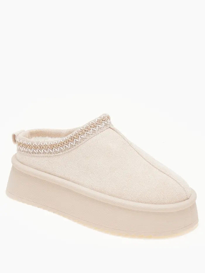 Παντόφλες δίσολες με κέντημα και εσωτερική γούνα