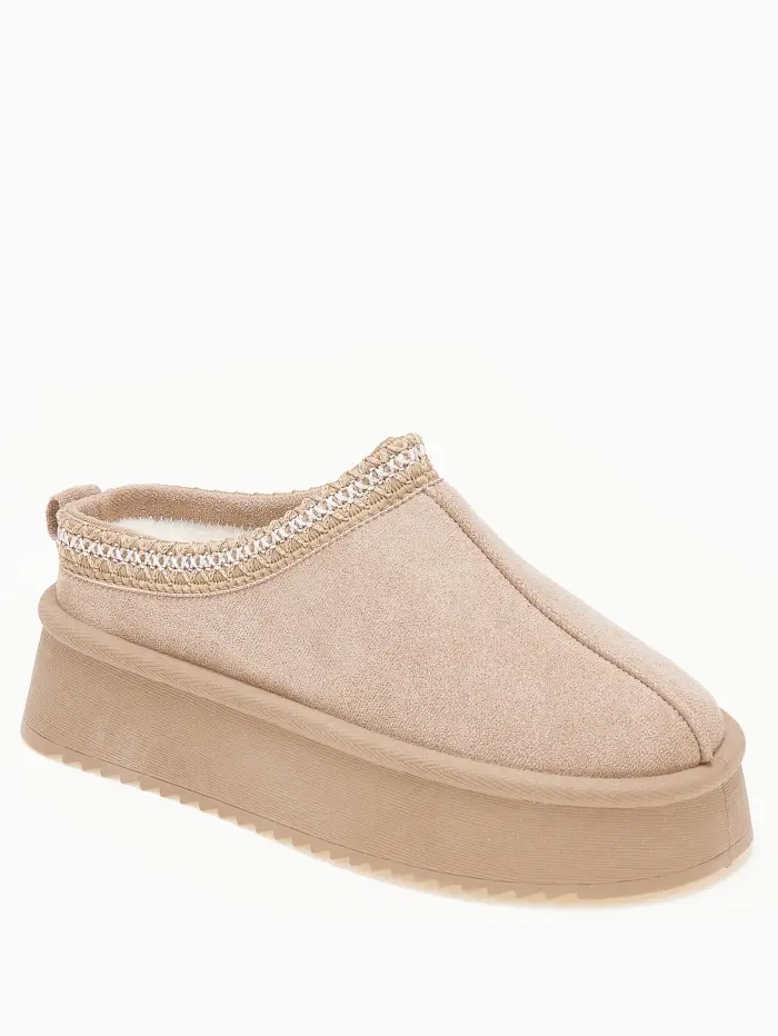 Παντόφλες δίσολες με κέντημα και εσωτερική γούνα