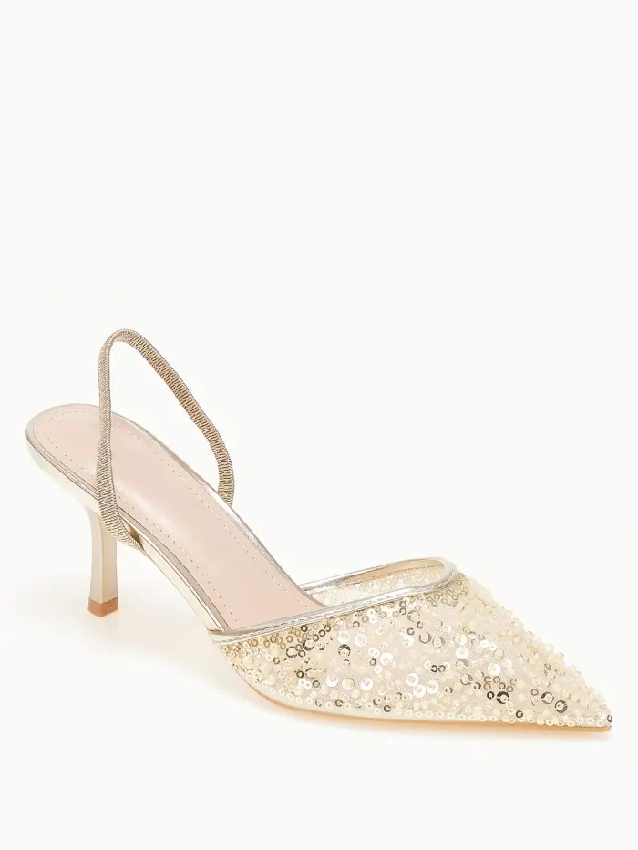 Slingback γόβες με διακοσμητικές χάντρες και πούλιες