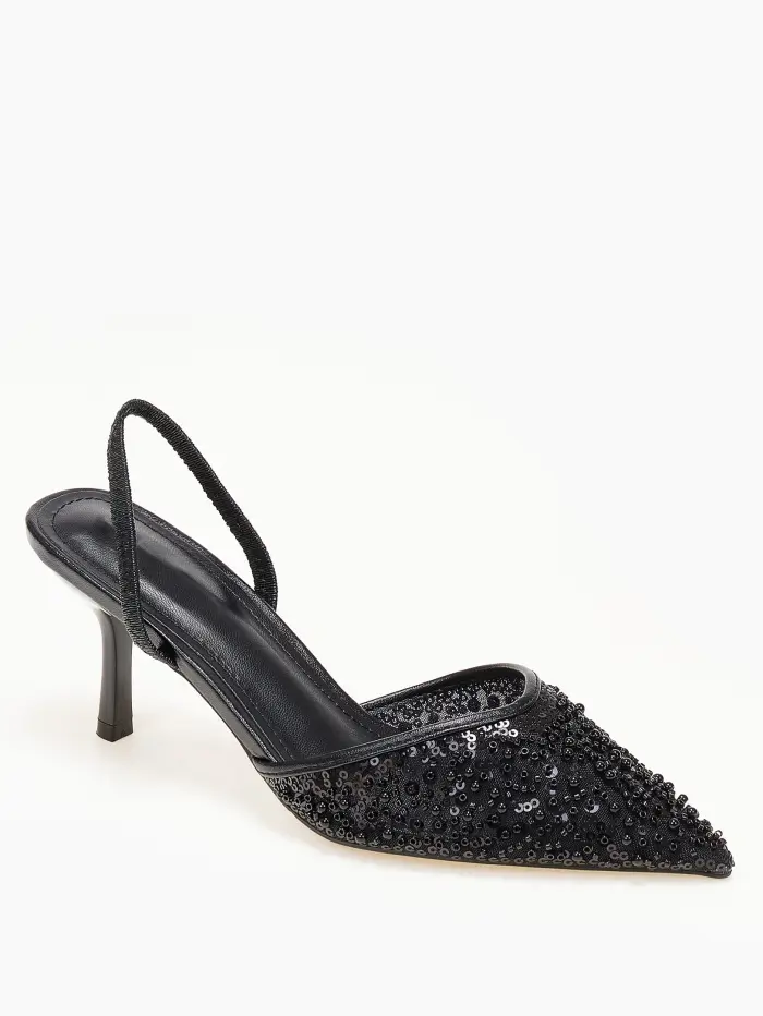 Slingback γόβες με διακοσμητικές χάντρες και πούλιες