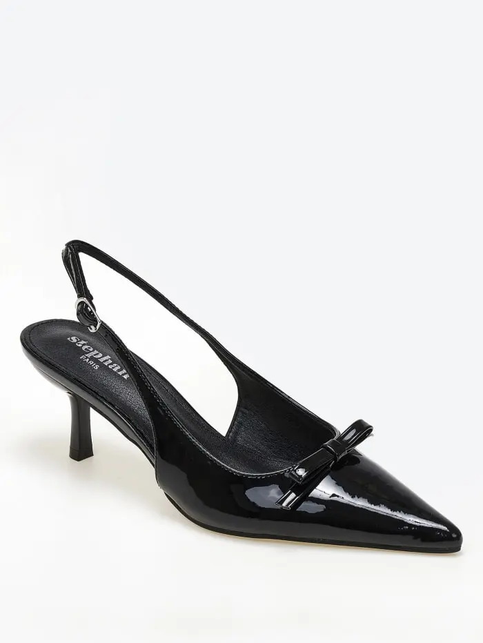Slingback λουστρίνι γόβες με διακοσμητικό φιόγκο